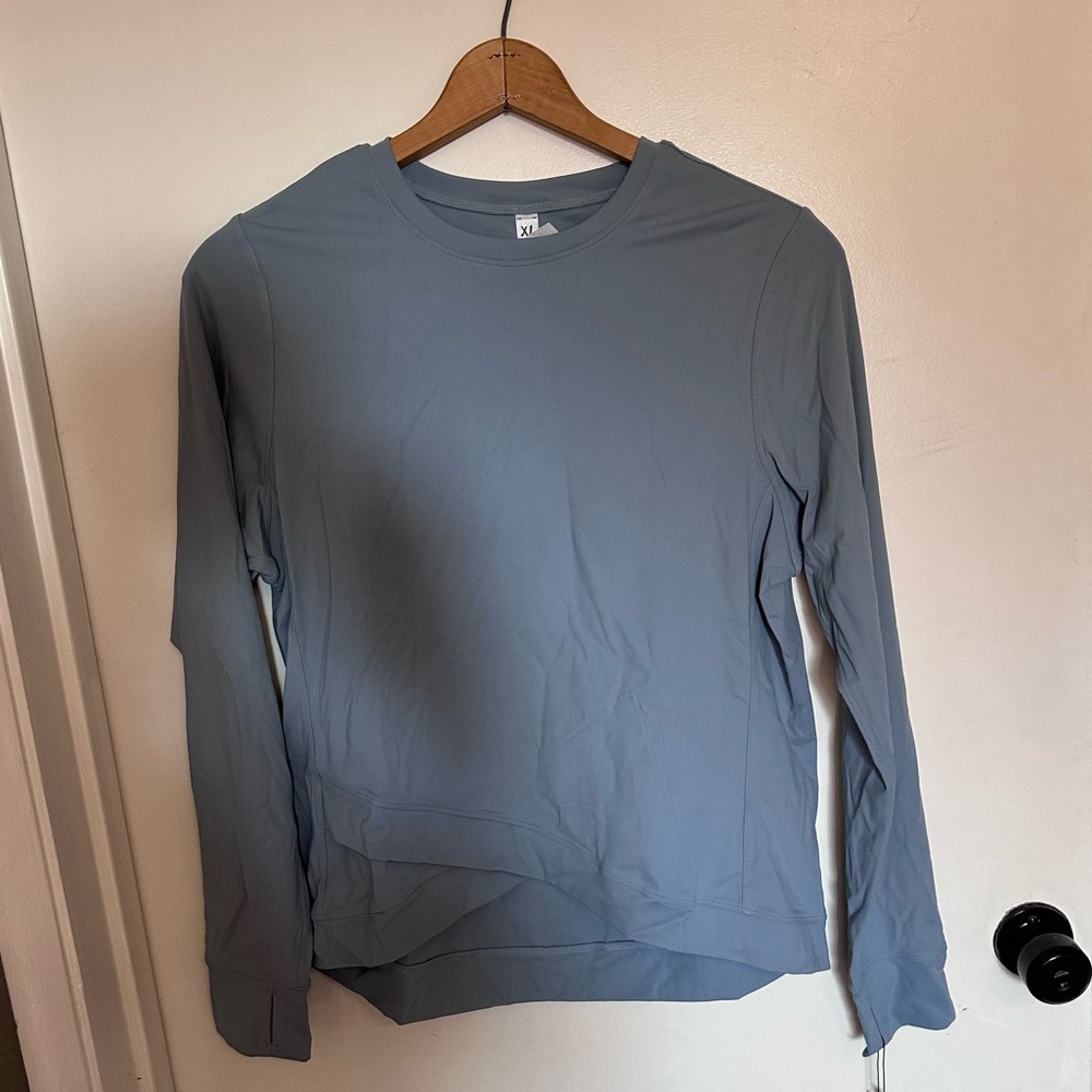 Blue Gray long sleeve top.